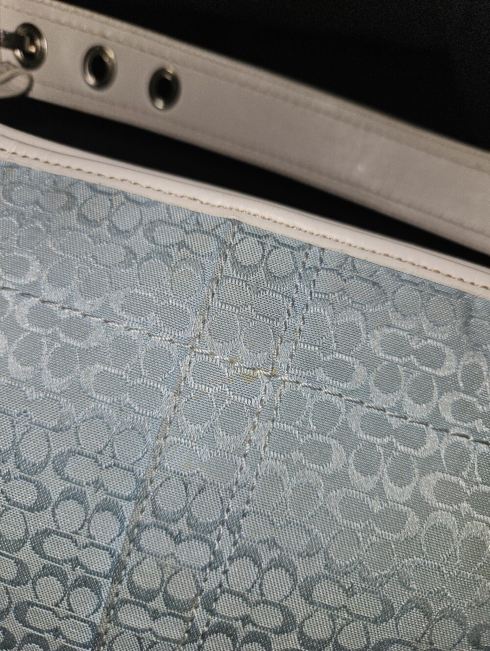 Coach Vintage Y2K Blue White Signature Monogram Canvas Leather Soho Shoulder Bag - Picture 12 of 16